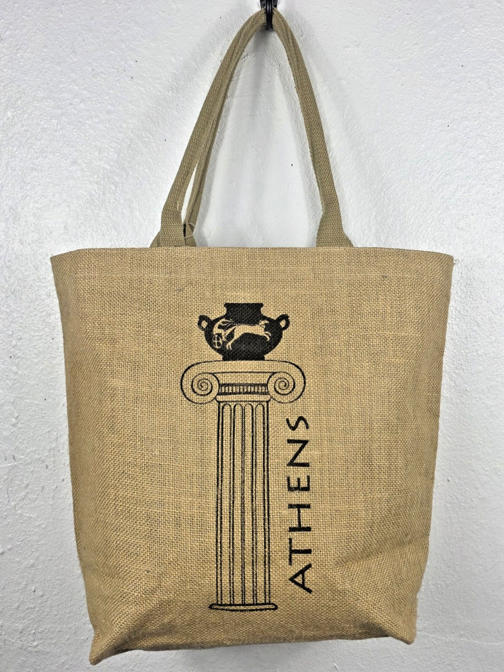Athens Greece Souvenir Jute Tote Bag Graphic Print Burlap Handbag With Zipper